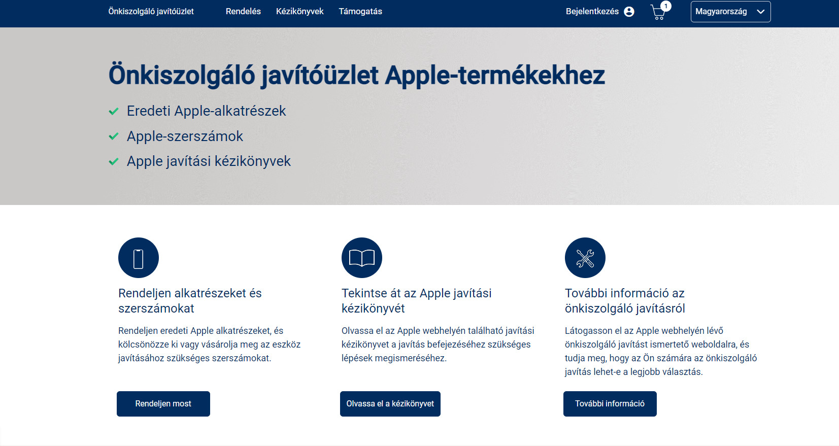 Apple önkiszolgáló javítóüzlet 
