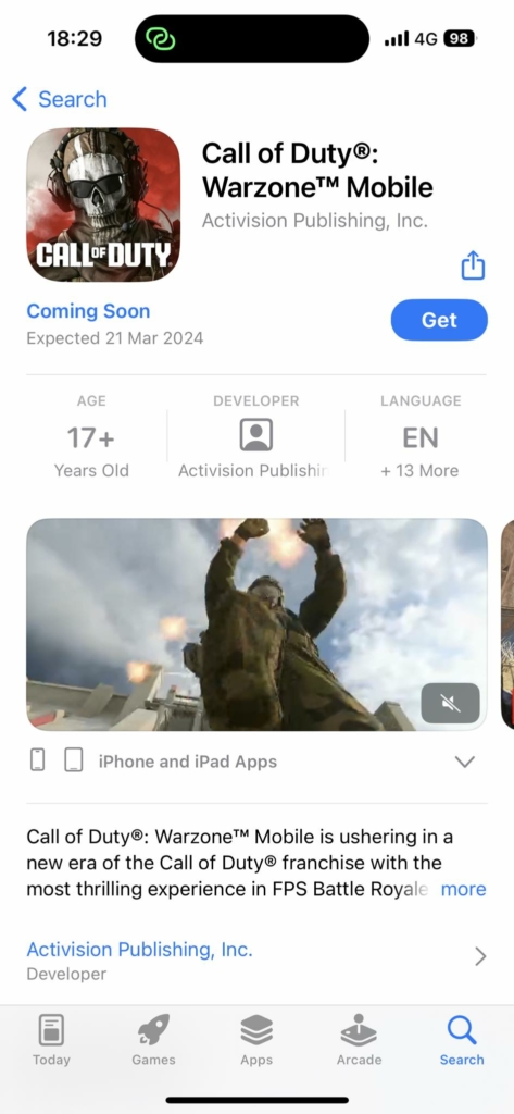 Friss, március eleji App Store screenshot - Warzone Mobile