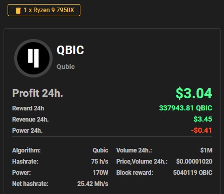 Ryzen 7950X profit - Qubic - Processzor