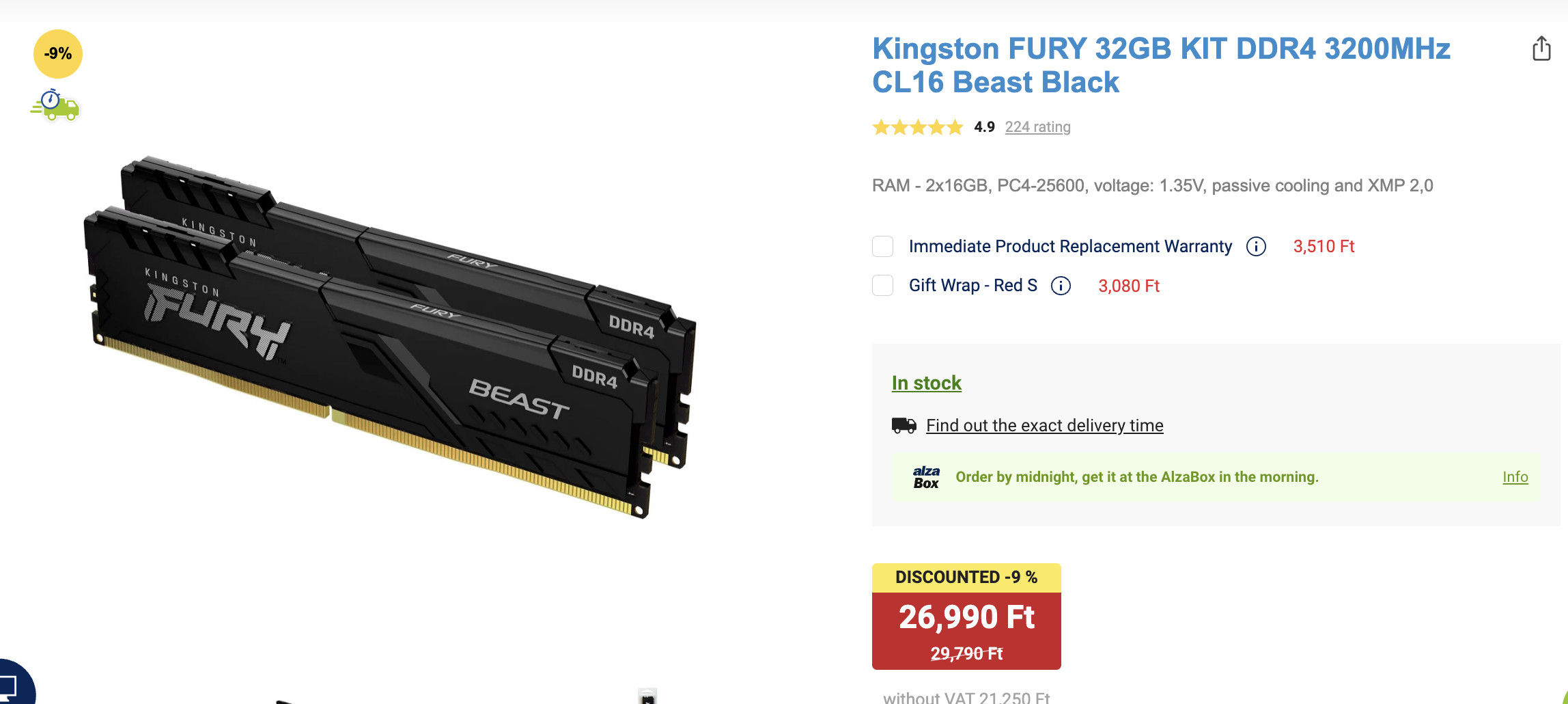 Kingston FURY 32GB KIT DDR4 3200MHz CL16 Beast Black RAM