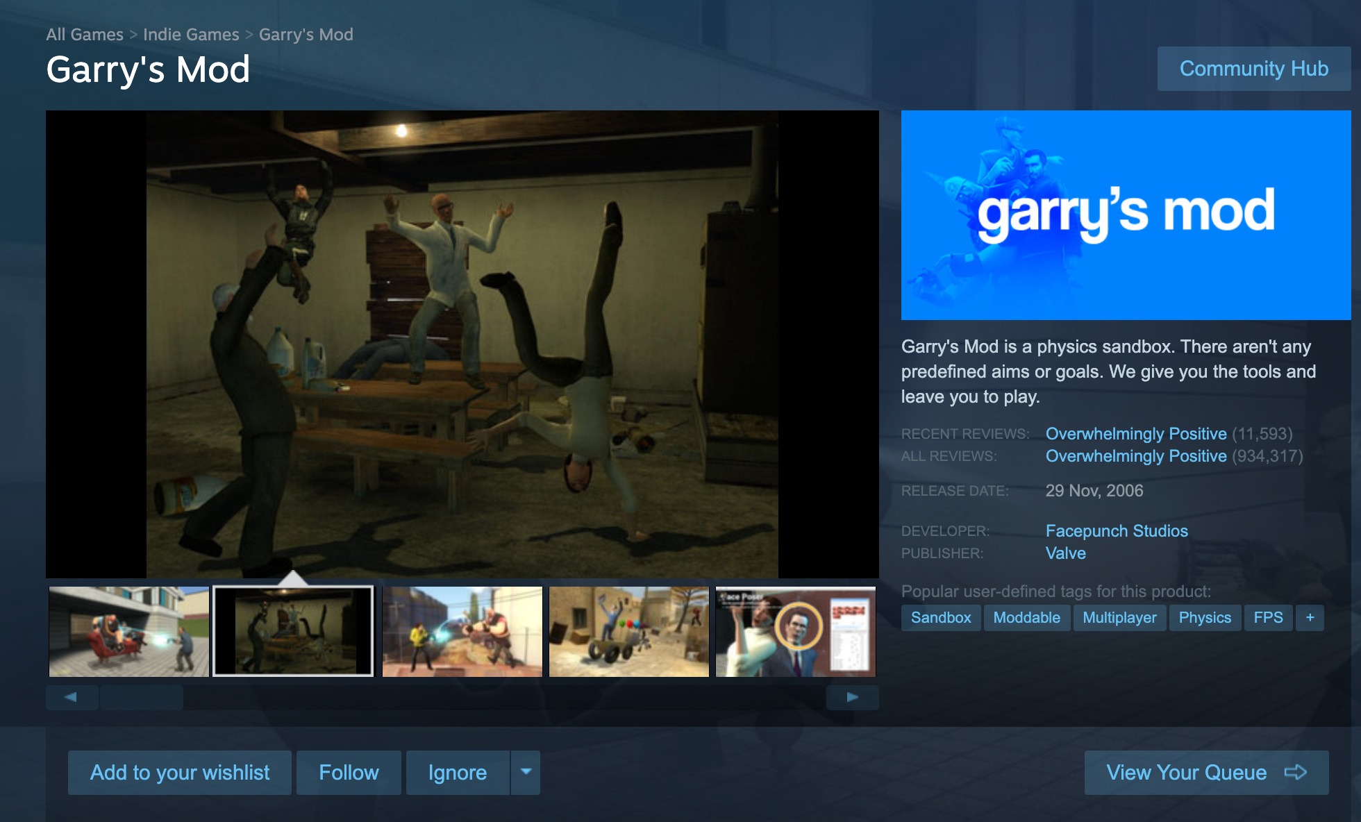 Garry's Mod a Steam felületén