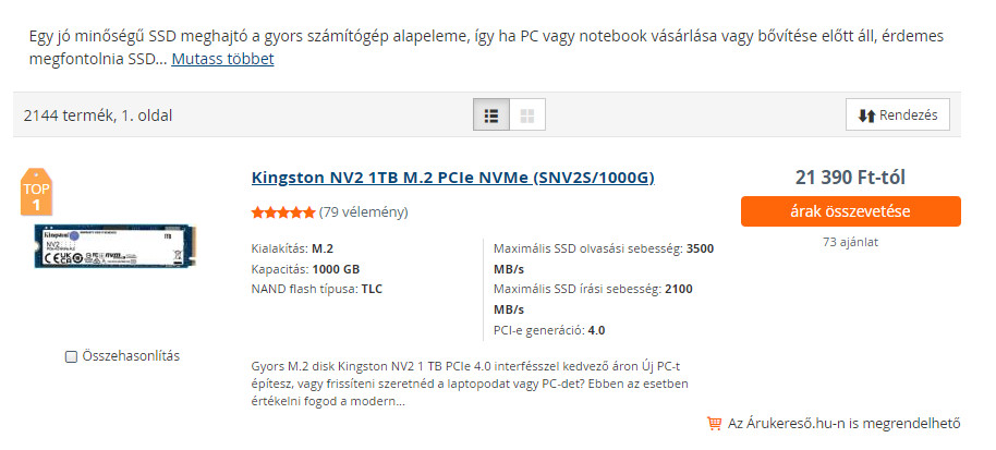 Kingston NV2 - Hazánk legnépszerűbb SSD-je