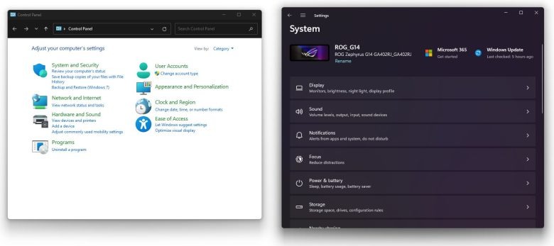 Vezérlőpult vs. Gépház - Windows 11 