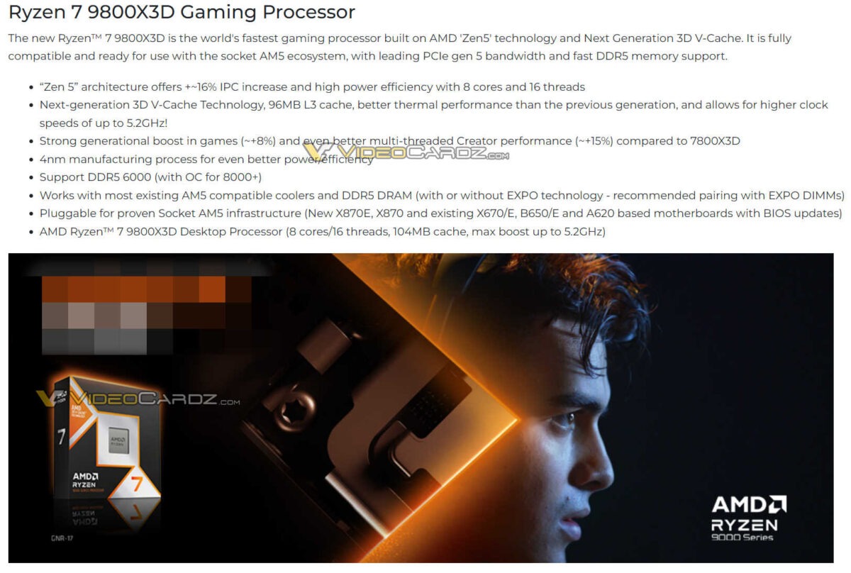 Az AMD Ryzen 7 9800X3D marketing anyaga