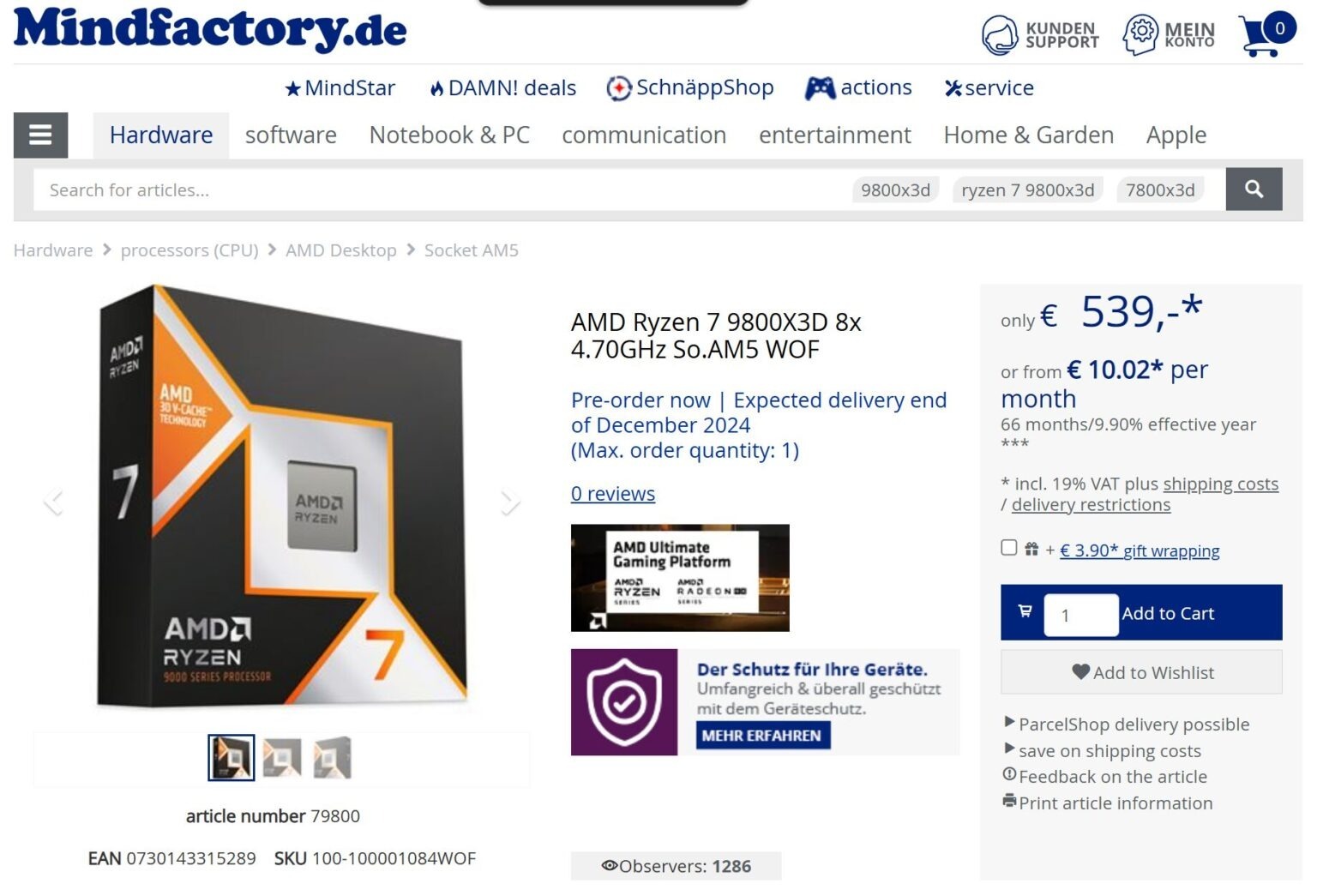 Németországban is csak decemberi raktárkészlettel lehet kalkulálni a Ryzen 7 9800X3D gamer CPU esetében