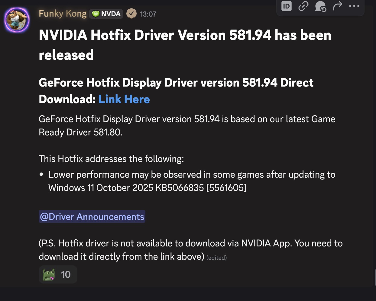 Fontos üzenet az Nvidia Discord szerverén