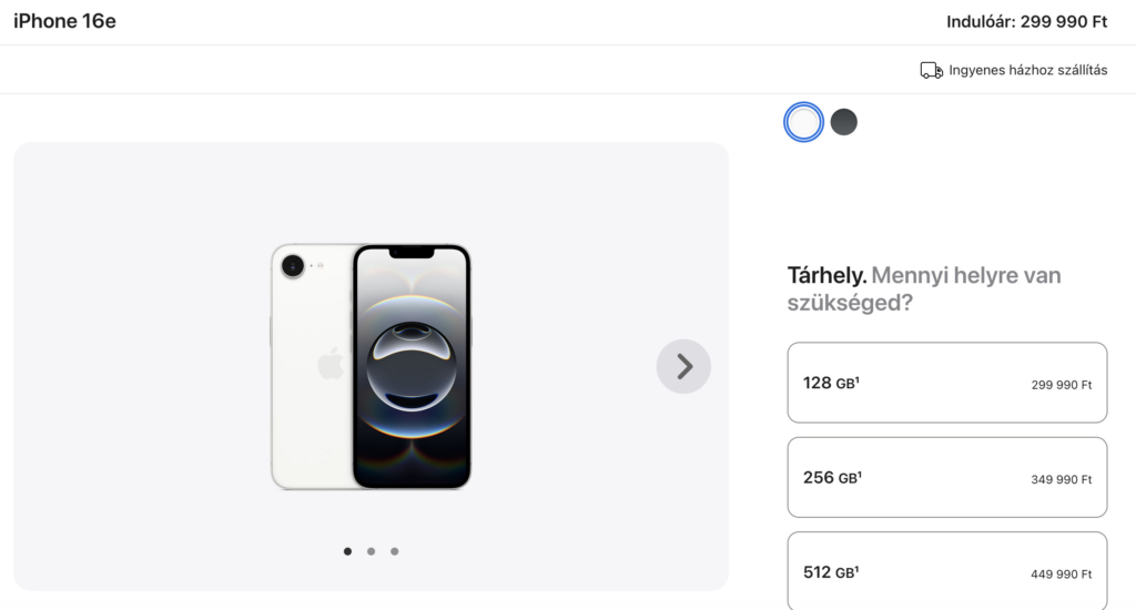 iPhone 16e az Apple weboldalán