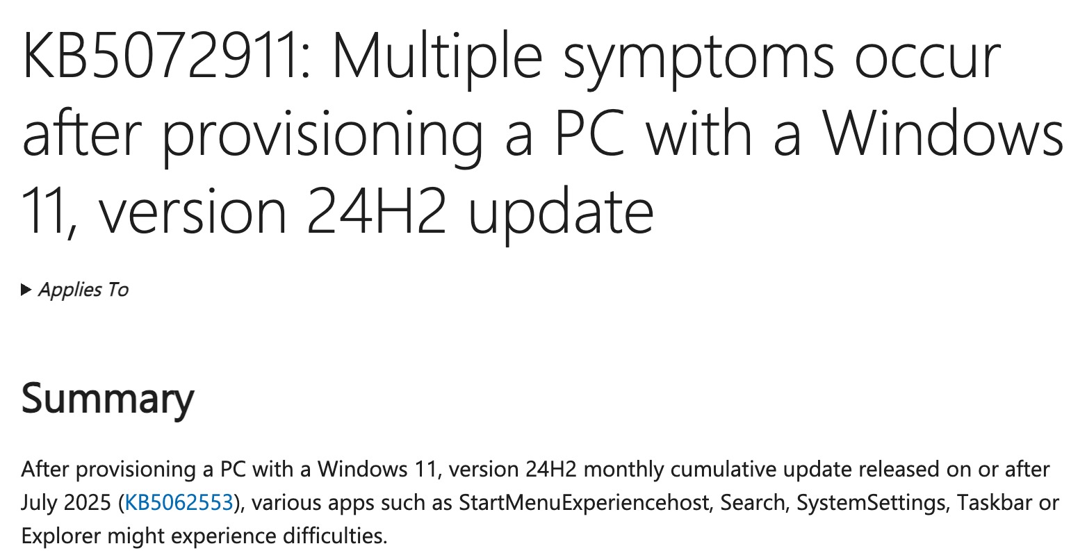 Hivatalos bejegyzés a Windows 11 hibáiról - Microsoft