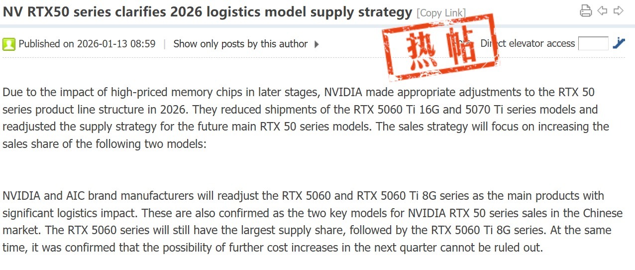 Friss Nvidia bejegyzés a Board Channels felületén