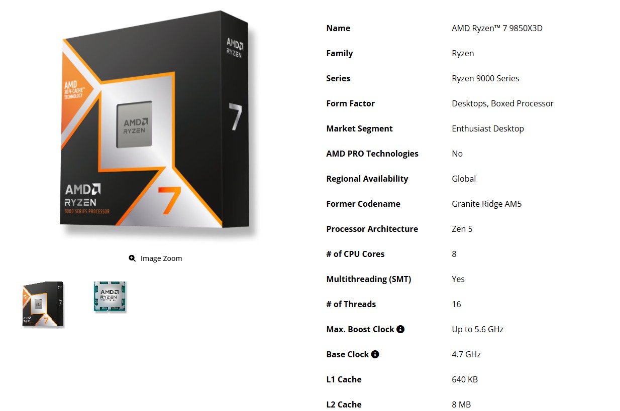 AMD Ryzen 7 9850X3D CPU