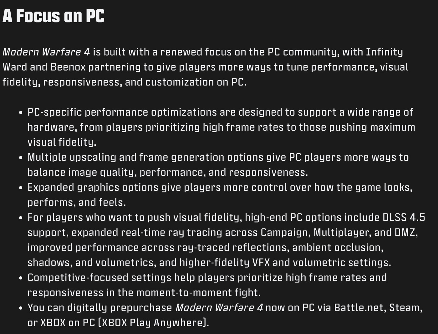Erős PC fókusszal érkezik a Modern Warfare 4